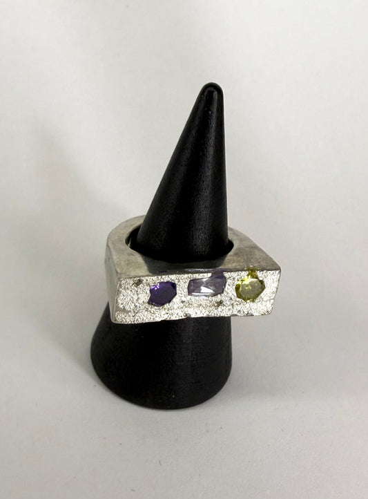 Raw Tri Stone Ring US 6 1/4