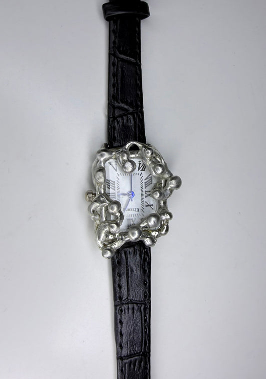 Black faux leather watch