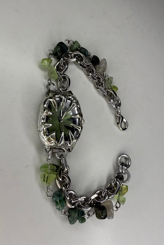 Green crystal banded watch
