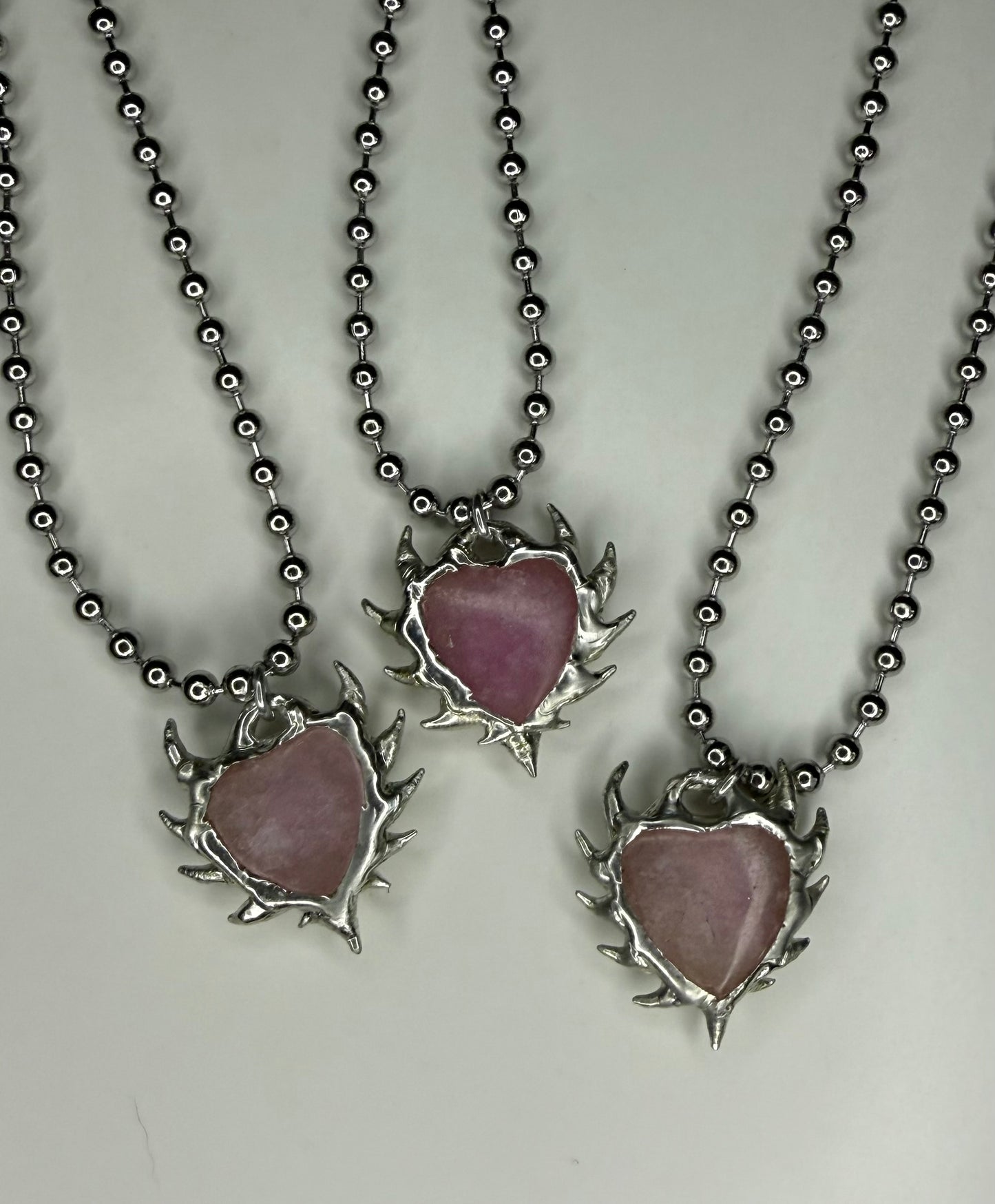 Rose Quarts Spiked Hearts