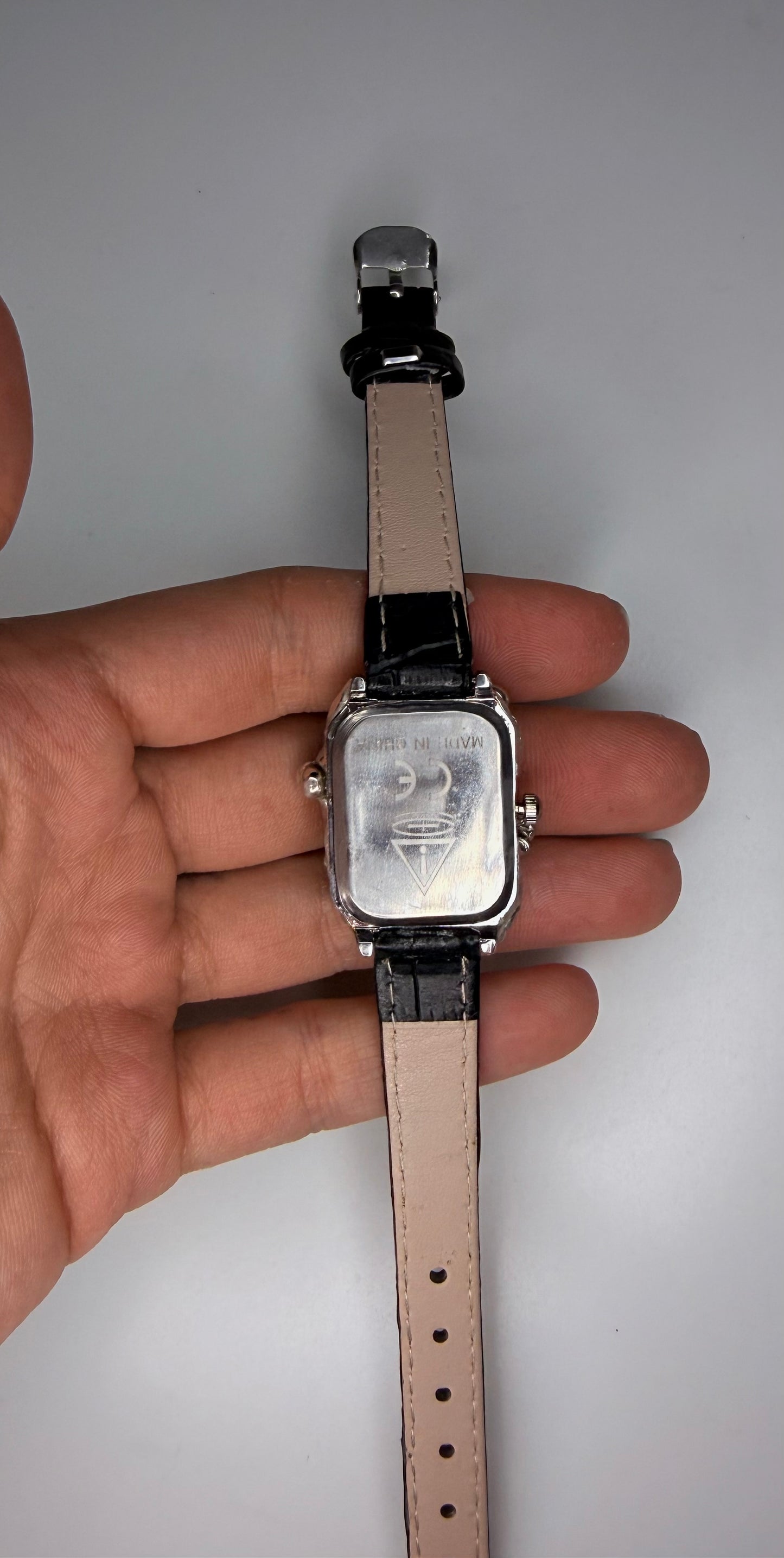 Black faux leather watch