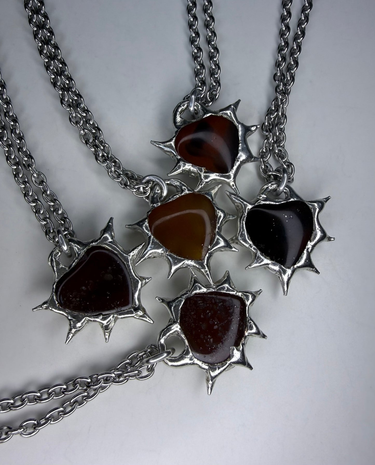 Carnelian Spiked Hearts