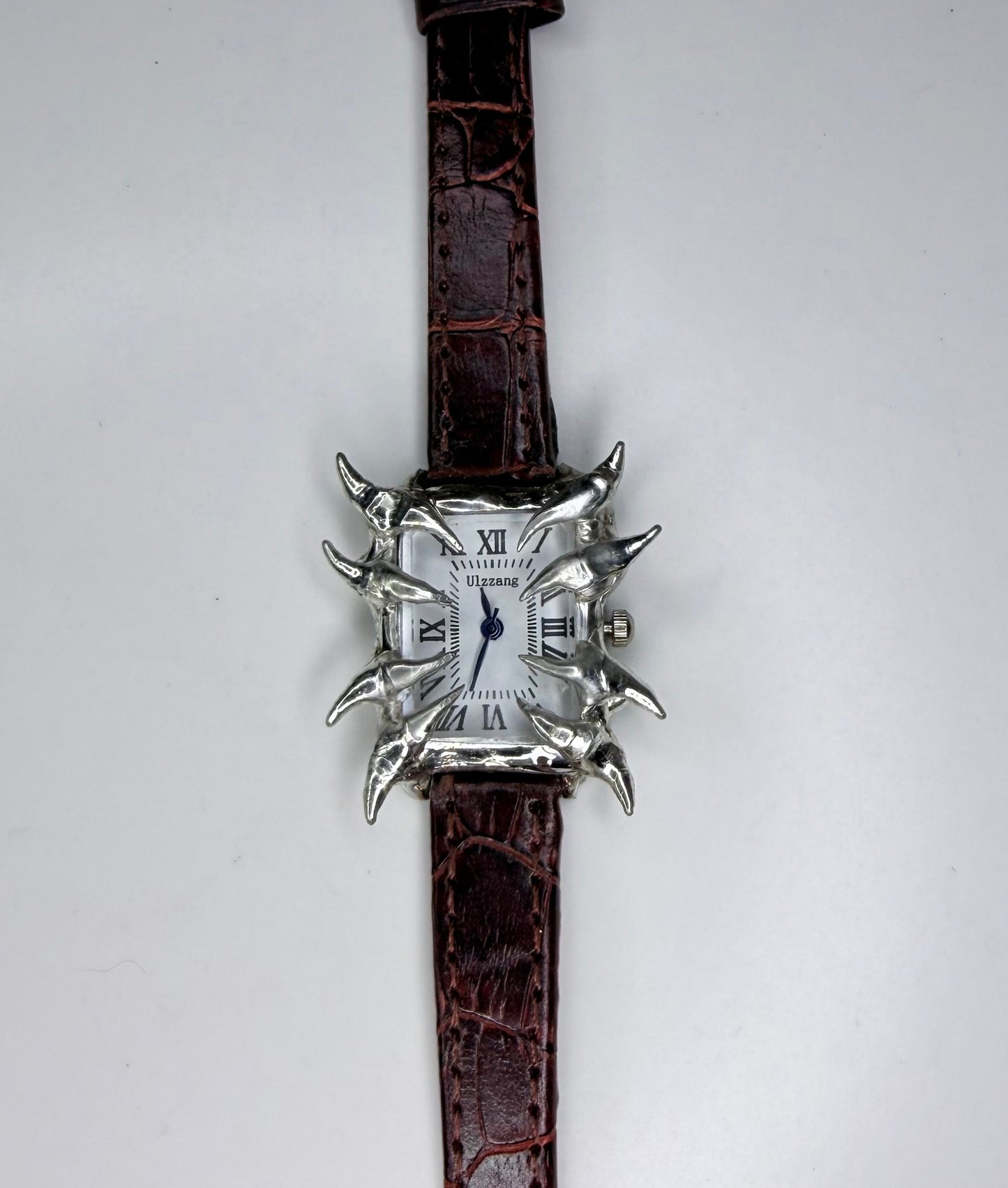 Spiked brown faux leather watch