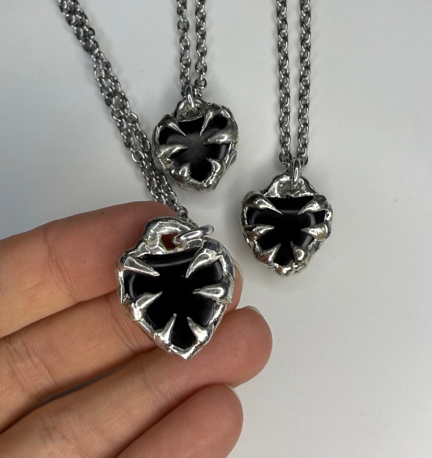Double sided Obsidian heart necklaces