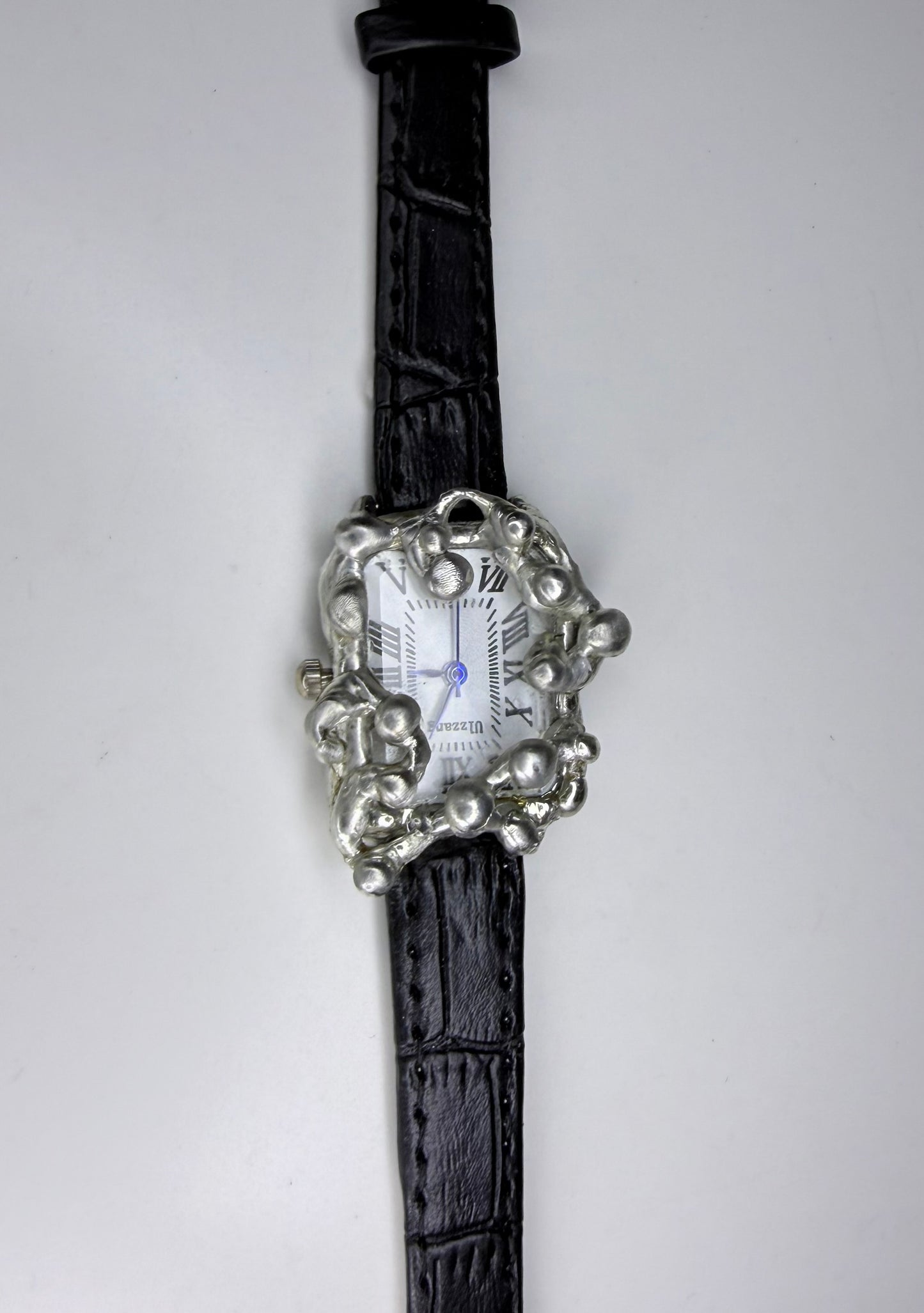 Black faux leather watch