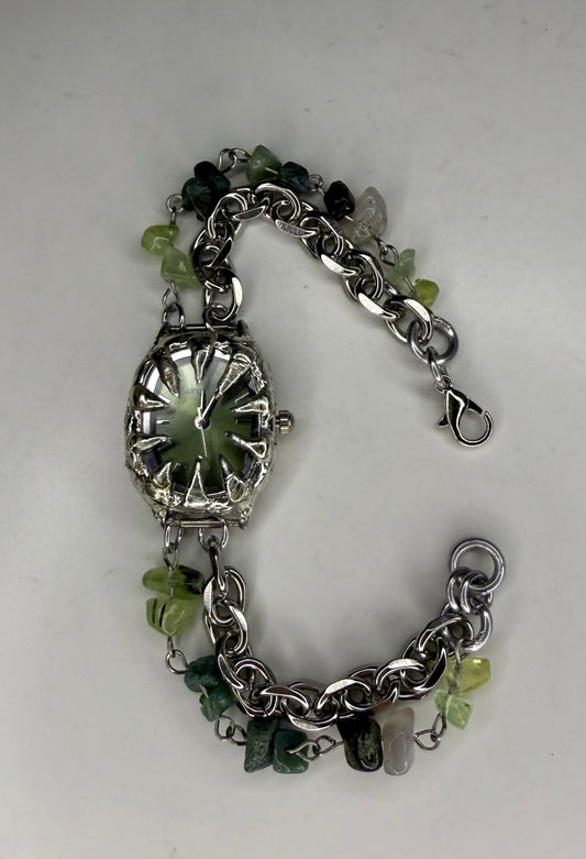 Green crystal banded watch