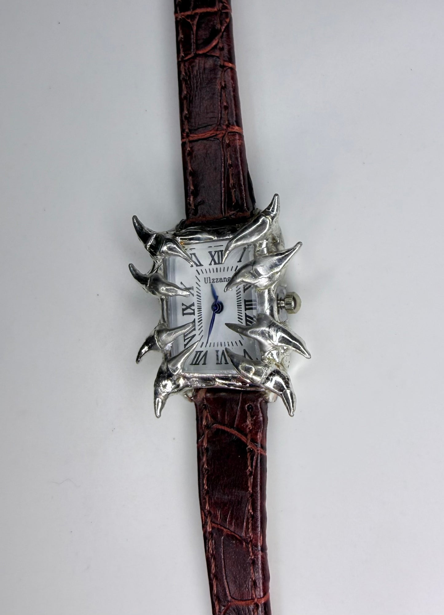 Spiked brown faux leather watch