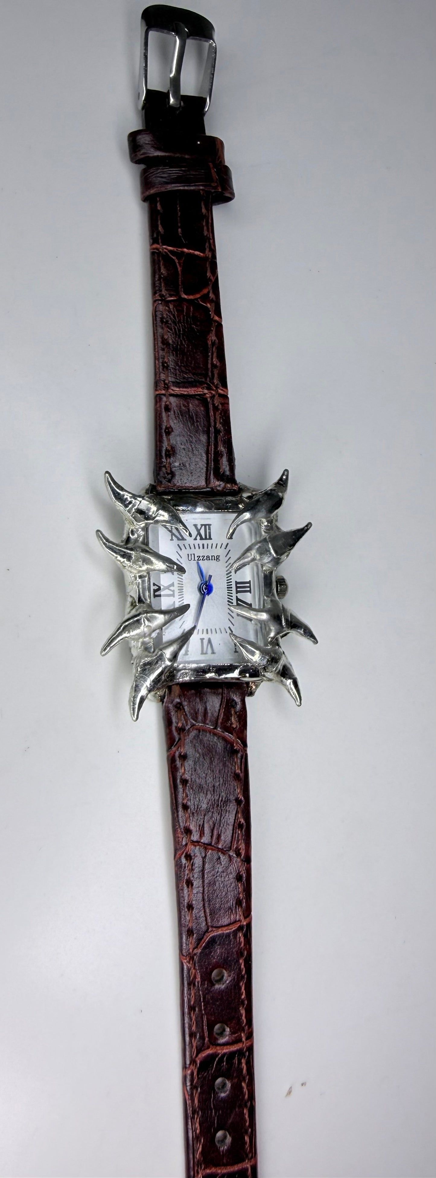 Spiked brown faux leather watch