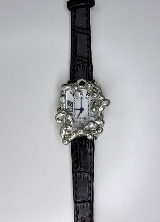 Black faux leather watch