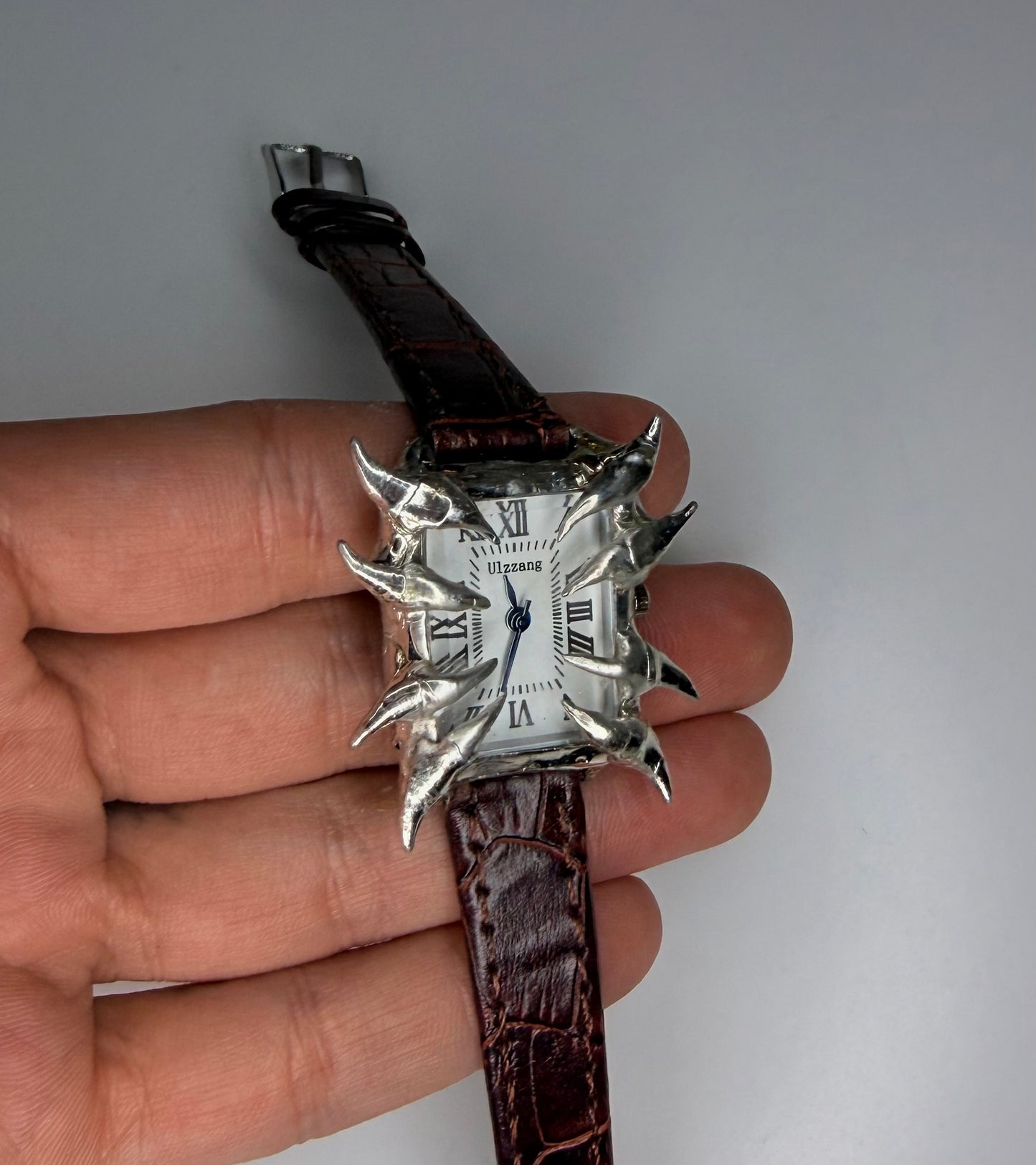 Spiked brown faux leather watch