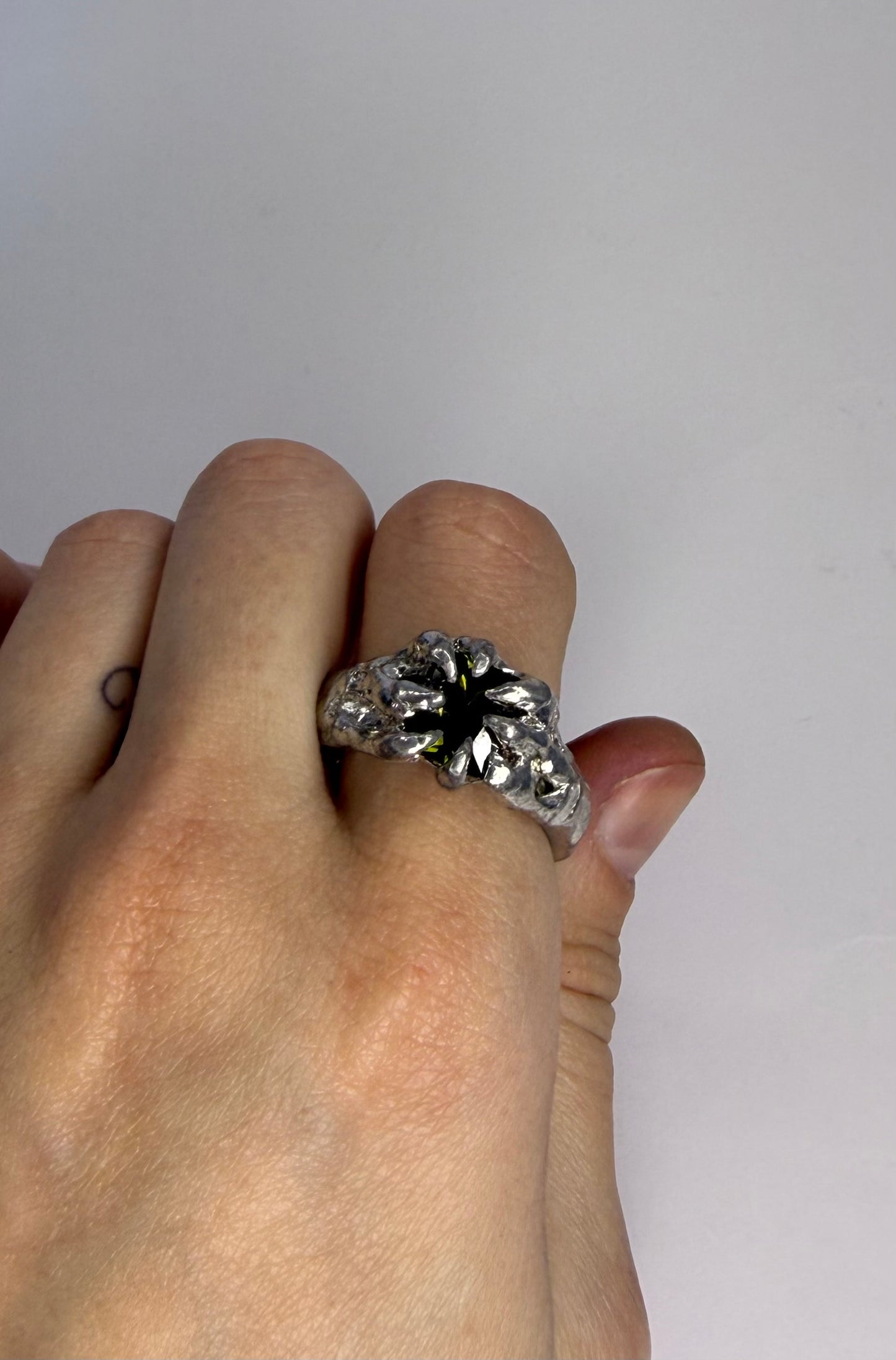 Green Spiked Ring (US 8)