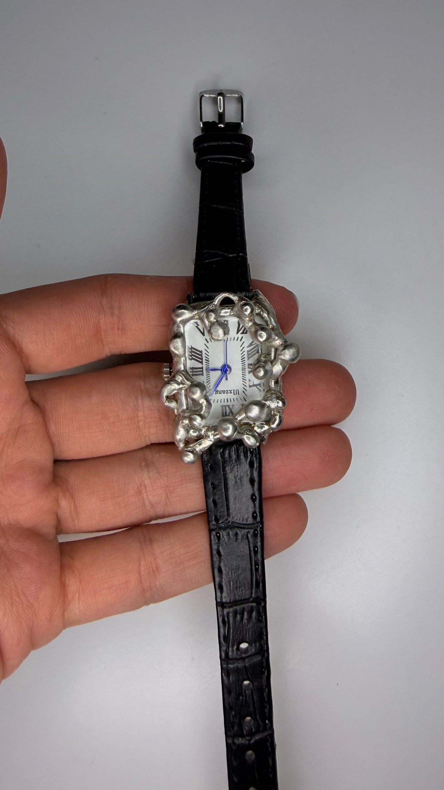 Black faux leather watch