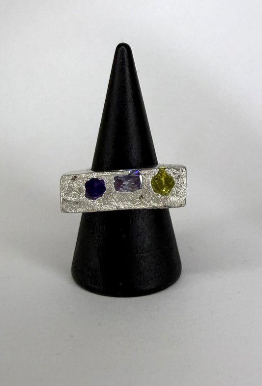 Raw Tri Stone Ring US 6 1/4