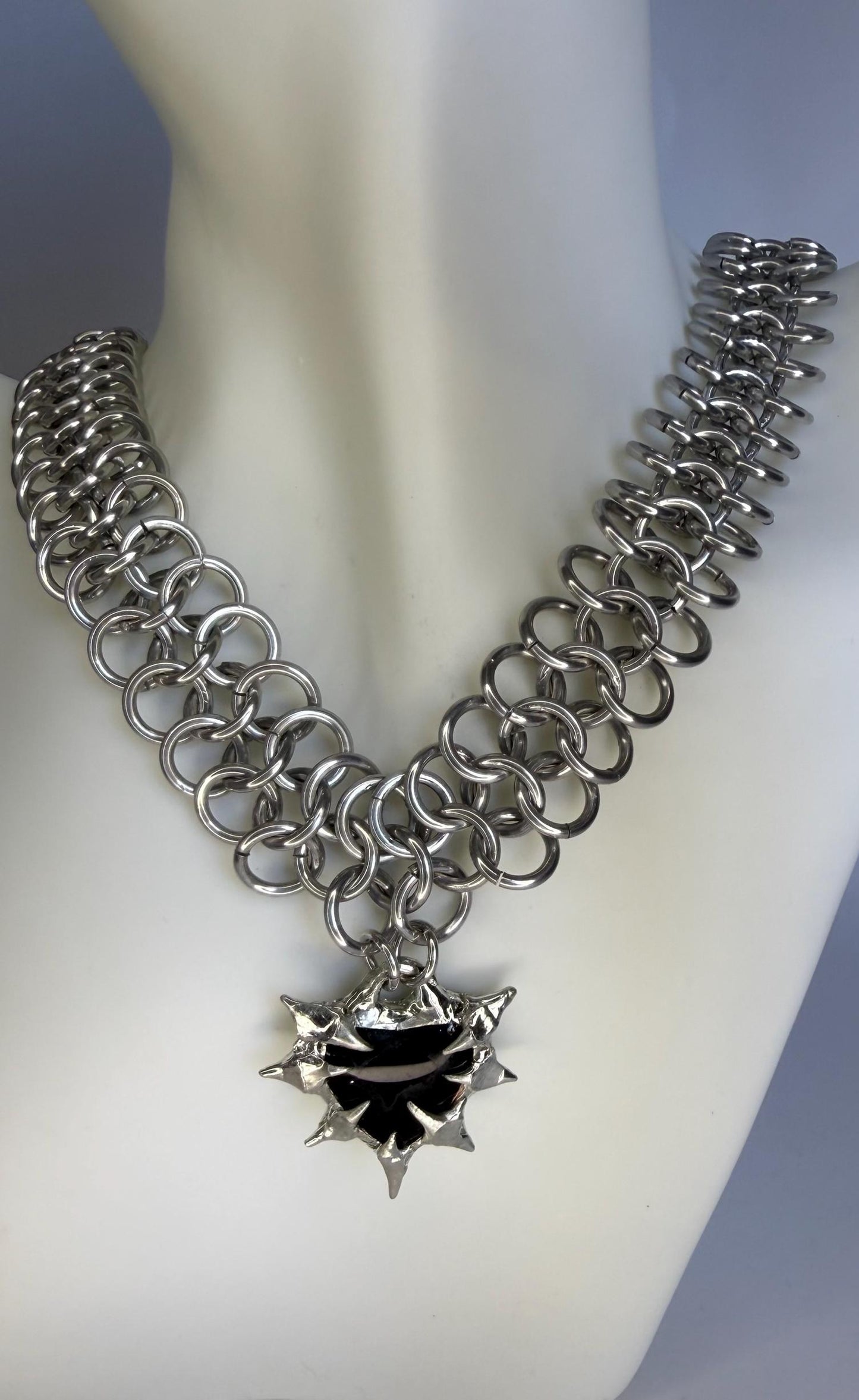 Obsidian chainmaille necklace