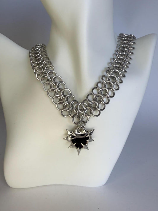 Obsidian chainmaille necklace